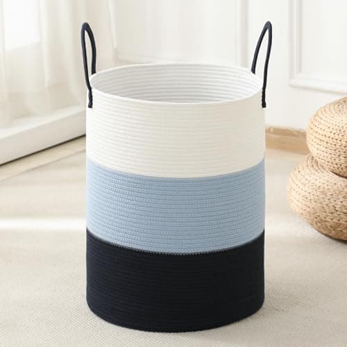 Laundry Basket Hamper Tall Rope Storage Woven for Blanket toys Dirty Clothes in Living Room Bathroom Bedroom Gradient Blue 60L158Gal
