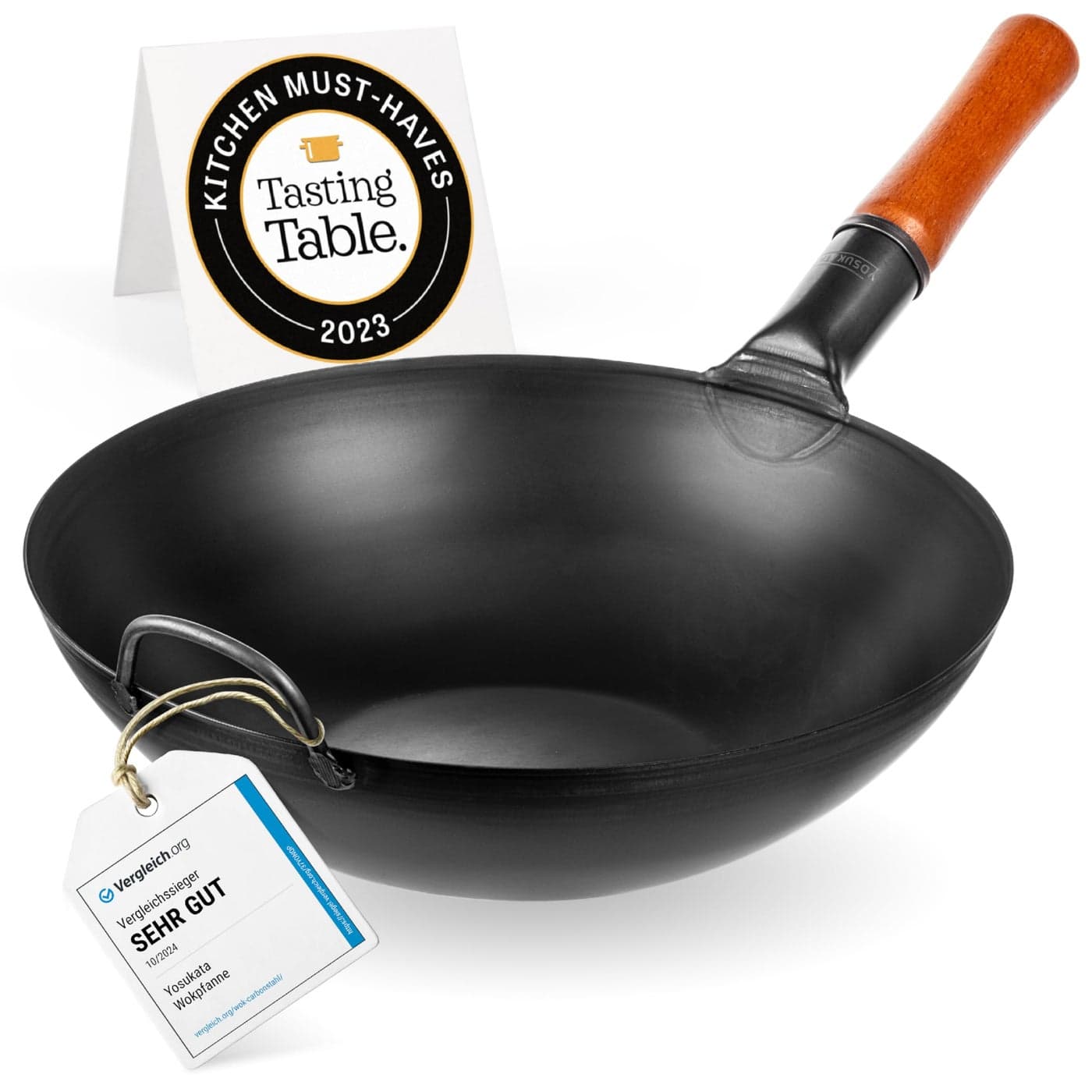 YOSUKATA Carbon Steel Wok Pan 135 Stir Fry Pans with Flat Bottom Pow Wok Traditional Japanese Chinese Cookware for Induction Electric Gas Stovetops Open Fire BBQ Grill Outdoor Camping
