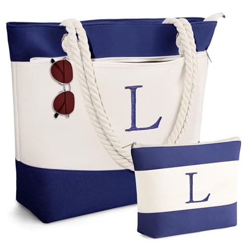 YOOLIFE Beach Bags for Women, Personalized Birthday Gifts for Women, Canvas Tote Bags for Travel Essential Waterproof Swim Pool Bag Gifts Office Shopping Large Tote Bag with Zipper L