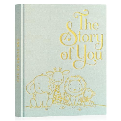 Lanpn Baby Memory Book for Boy Girl - The Story of You, Newborn Babys Book Keepsake Photo Album for New Parents, Linen Cover Baby First 5 Year Milestone Scrapbook Journal (Sage Green, 154 Pages)