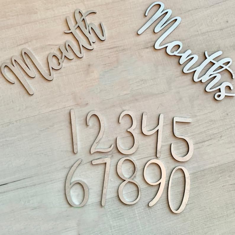 Haoser Baby Monthly Milestone Wood Cutouts-Baby Shower Gift-Monthly Photo Prop-Milestone Marker-New Baby Gift-Babys First Year,1 Count,Beige