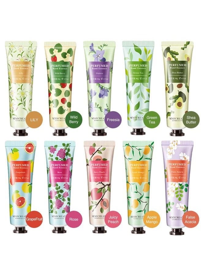 10 Pack Fruits Fragrance Hand Cream, Moisturizing Hand Care Cream Travel Gift Set With Shea Butter Natural Aloe and Vitamin E For Men And Women-30ml