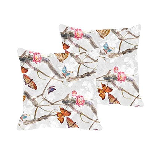 TheYaYaCafe® 16X16 inches Set of 2 Cushion Covers Awesome Butterfly Floral Flowers Printed Sofa Throw Pillows Multicolor