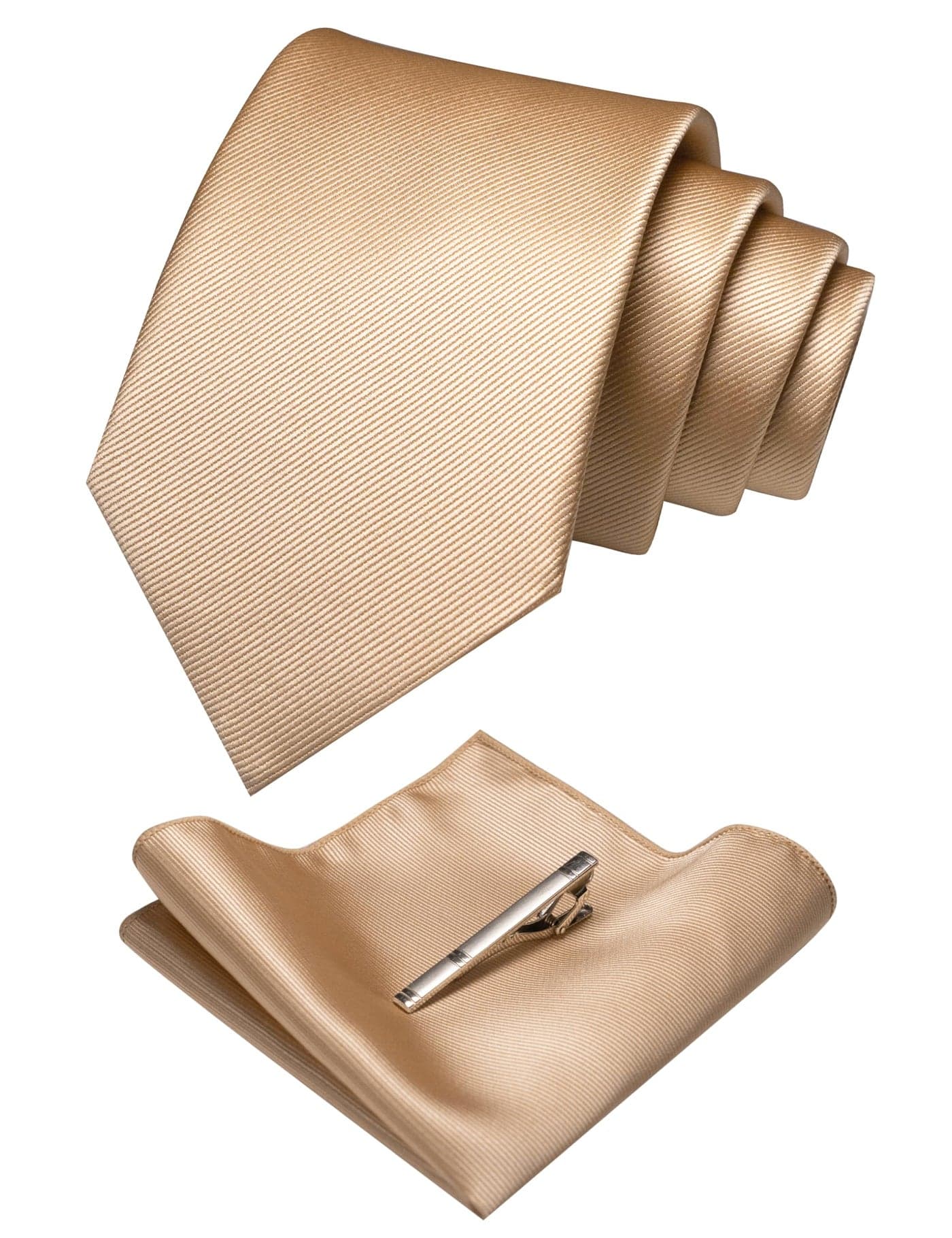 JEMYGINS Gold Formal Necktie and Pocket Square, Hankerchief and Tie Bar Clip Sets for Men