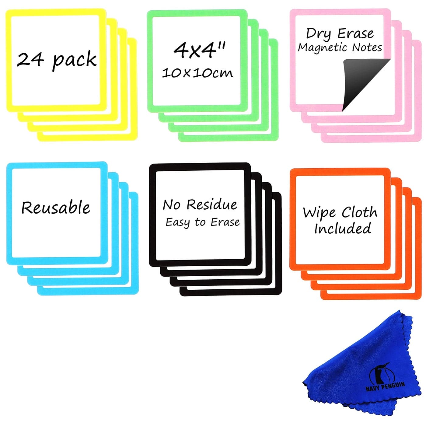 Dry Erase Magnets Set 24 Pack 4x4 in Whiteboard Magnetic Notes Planning Pads Labels Small White Board Magnet Strips Name Tags for Home Office and Classroom