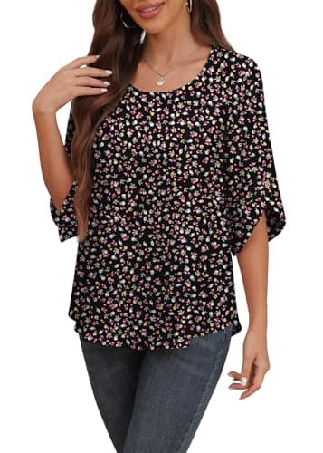Askyes Womens Chiffon Short Sleeve Summer Tops for Women 2025 Work Business Shirts,Black Riven Floral,L