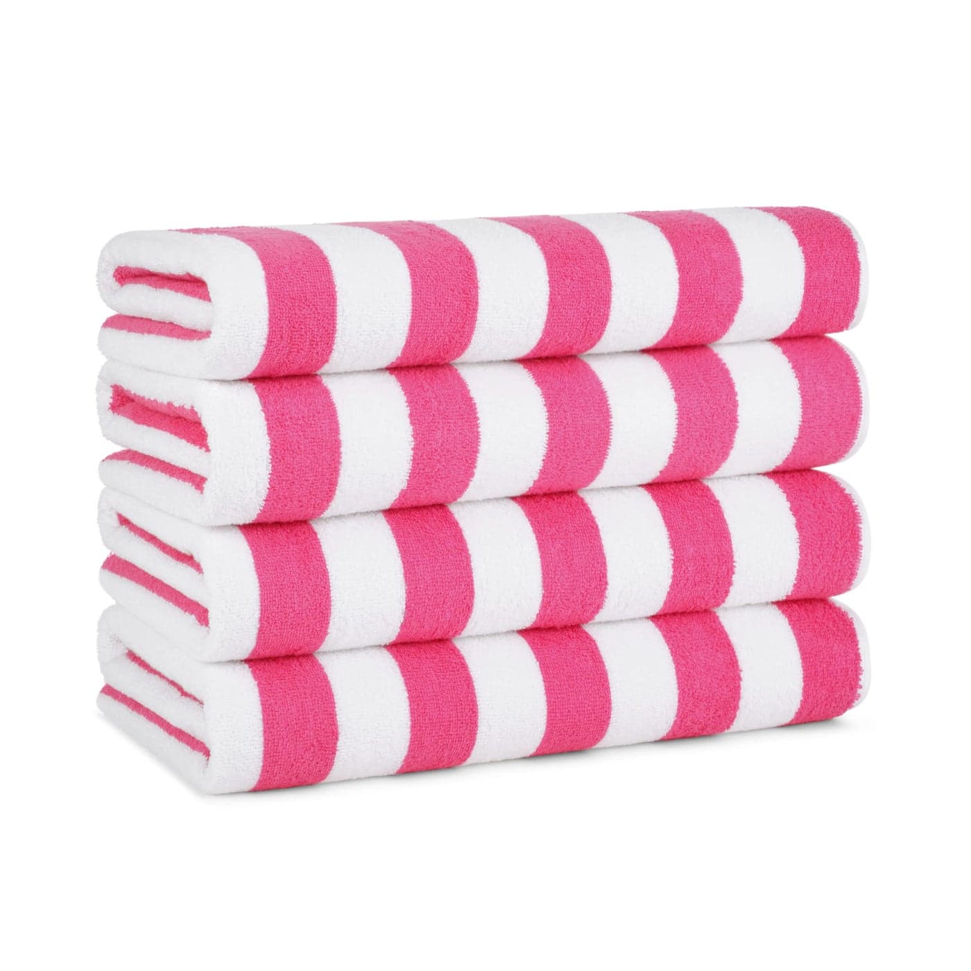 Arkwright California Cabana Stripe Beach Towel Pack of 4 Large Soft Quick Dry Cotton Terry Towels Set for Pool Swim and Hot Tub Oversized 30 x 70 in Pink