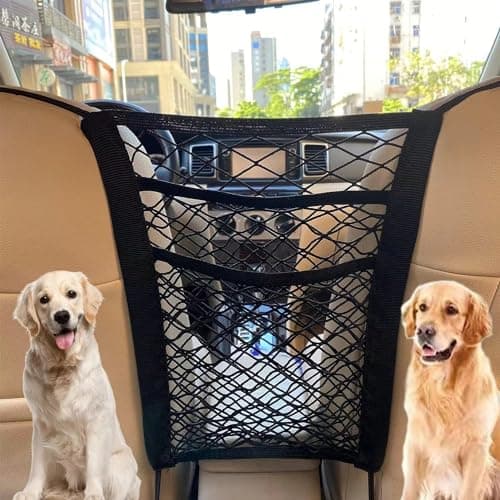 3-Layer Car Mesh Organizer, Seat Back Net Bag, Barrier of Backseat Pet Kids, Cargo Tissue Purse Holder, Driver Storage Netting Pouch(Upgrade Stretch Length)