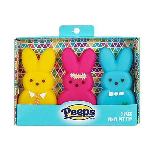 Peeps for Pets 3 Piece DressUp Bunnies Vinyl Dog Toys Yellow Pink Blue 4 inch Plastic Squeaky Dog Toys Value Pack Fun Cute and Squeaky DressUp Bunnies from Peeps