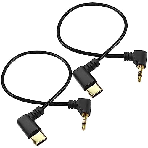 XMSJSIY Type C to 2.5mm Audio Cable USB C Male to 2.5mm TRS 3 Pole Male AUX 90 Degree Right Angle Headphone Jack Replacement Extension Cable Gold Connector Plated- 29cm/11inch 2Pcs