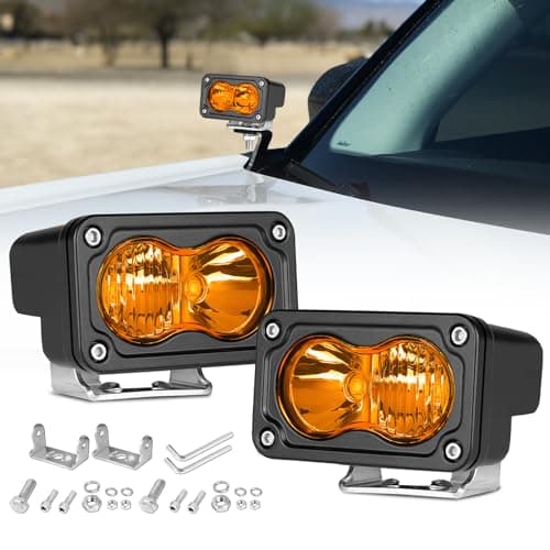 Rfroad Lighting Amber LED Pods, 3 Inch 40W LED Chase Light Ditch Lights Spot Flood Combo Small LED Pods Lights Fog Lights LED Cubes 2 Packs for Motorcycle Truck UTV SUV ATV Dirt Bike Boat Offroad