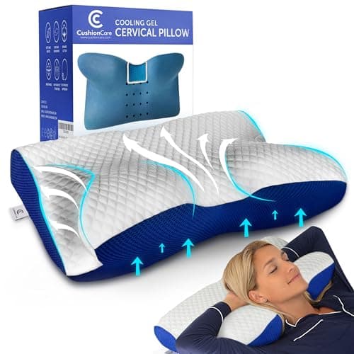 Cooling Gel Pillow for Neck and Shoulder Pain – Memory Foam Cervical Pillow with Orthopedic Contour Support & Ventilated Cover – For Pain Relief & Alignment – Side, Back & Stomach Sleepers + Free Mask