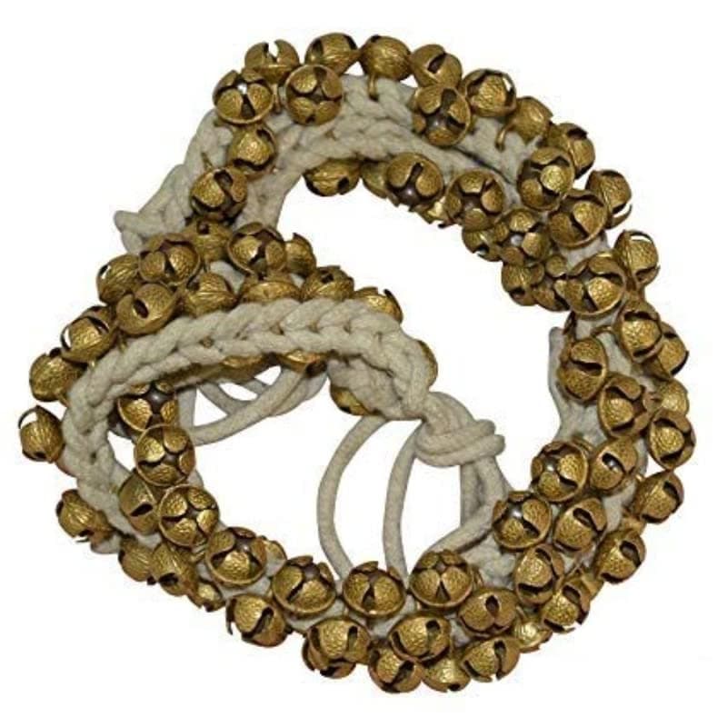 UAPAN Brass Ghungroo I white cotton string Ankle Bells I 1.6 CM, 100+100, Pair I For Traditional Indian Dance