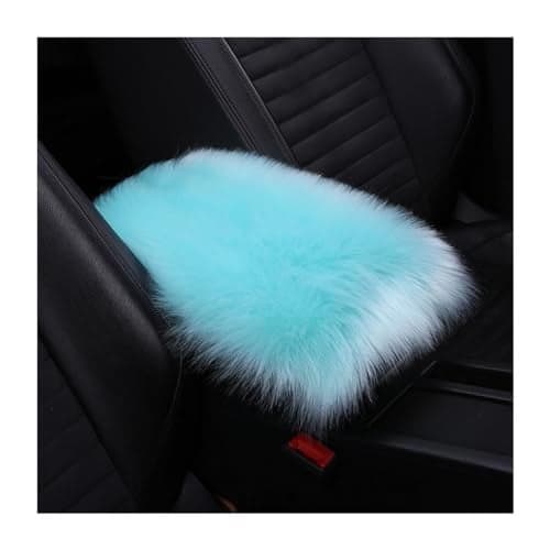 Osilly Auto Center Console Pad, 11.8" x 7.9" Furry Armrest Cover Universal for SUV/Truck/Car, Warm Winter Premium Faux Sheepskin Wool, Soft Fluffy Car Armrest Seat Box Cushion Protector (Blue)