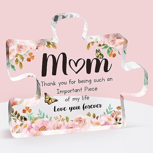 Gifts for Mom Christmas - Delicate Mom Birthday Gifts from Daughter Son - Engraved Acrylic Block Puzzle Piece 3.9 x 3.3 inch - Mothers Day Birthday Christmas Gifts for Mom, Ideas