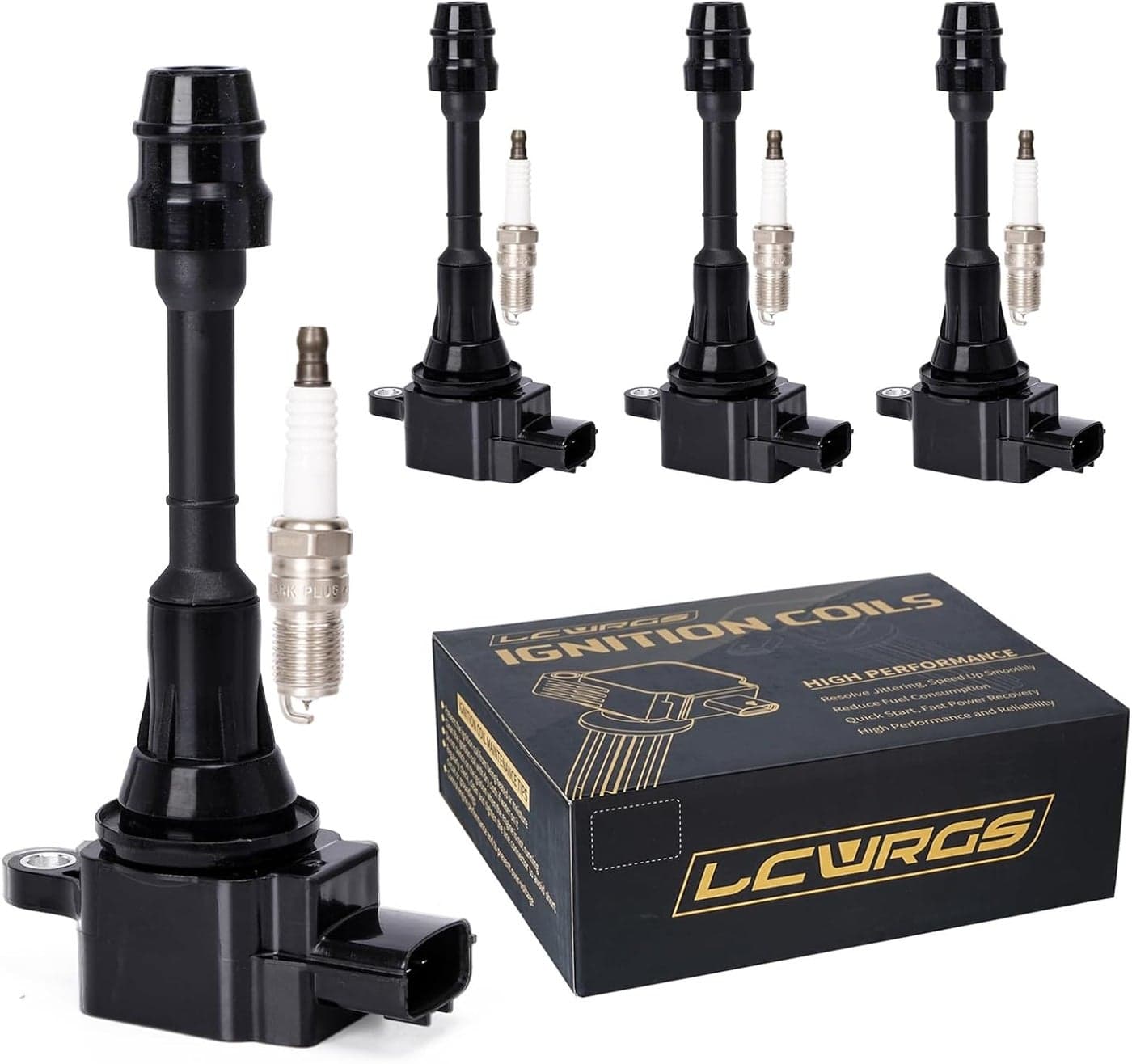 LCWRGS Set of 4 Ignition Coil Pack and Iridium Spark Plugs for Nissan Altima and Sentra 2.5L (2002-2006)