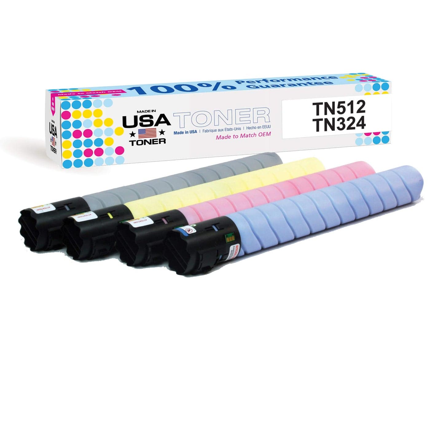 MADE IN USA TONER Compatible Replacement for use in Konica Minolta bizhub C258 c308 c368 c454 c554 C454e C554e Universal TN324KCMY TN512CMYK BlackCyanYellowMagenta 4Pack