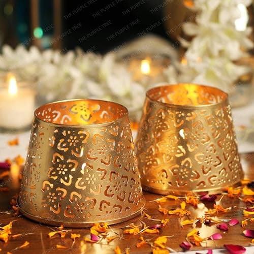 The Purple Tree Metal Gold Votive Tealight Holder (Pack of 2 Pc)