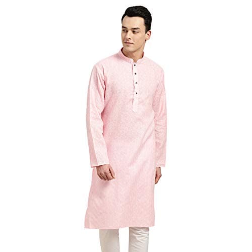 SOJANYA (Since 1958 Men's Cotton Linen Pink Checked ONLY Long Kurta Size: 40