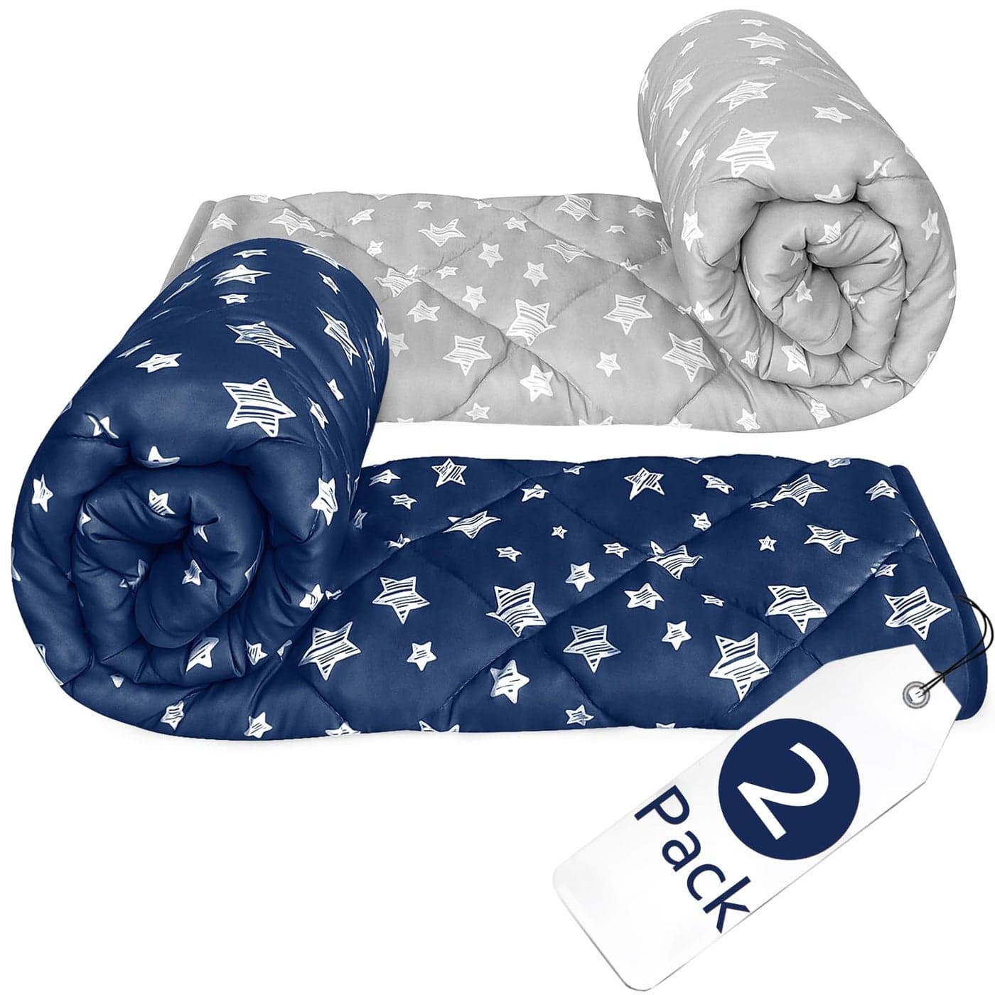 Baby Blanket 2 Pack Soft Cozy Blankets for Kids Toddler Comforter Quilted with Grey and Navy Star Print Ultra Soft and Comfortable Down Alternative Crib Comforter 39x47 Inches