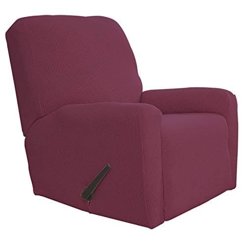 Easy-Going Recliner Stretch Sofa Slipcover Sofa Cover 4-Pieces Furniture Protector Couch Soft with Elastic Bottom Polyester Spandex Jacquard Fabric Small Checks(Recliner, ASH Rose) Large