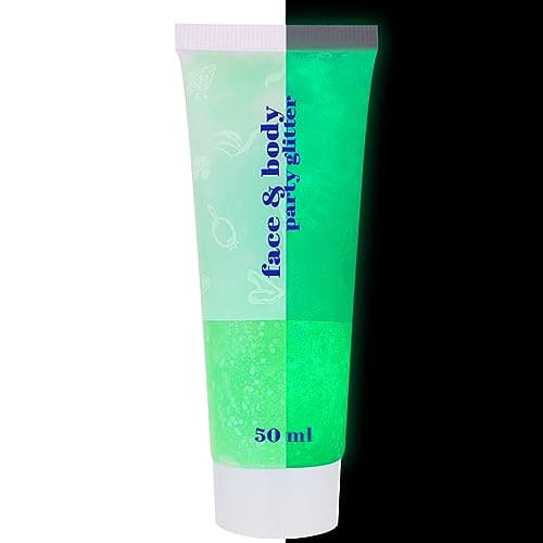 MEICOLY Neon Green Body Glitter GelUV Blacklight Chunky Face Glitter GelGlow in The Dark Glitter PaintSinger Concert Music Festival Party Rave AccessoriesHalloween Glitter Makeup for Women50ml