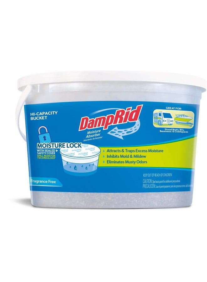 DampRid Moisture Absorber Hi-Capacity Bucket, 4 lb., Fragrance Free, For Fresher, Cleaner Air in Large Spaces, Lasts Up To 6 Months, No Electricity Required