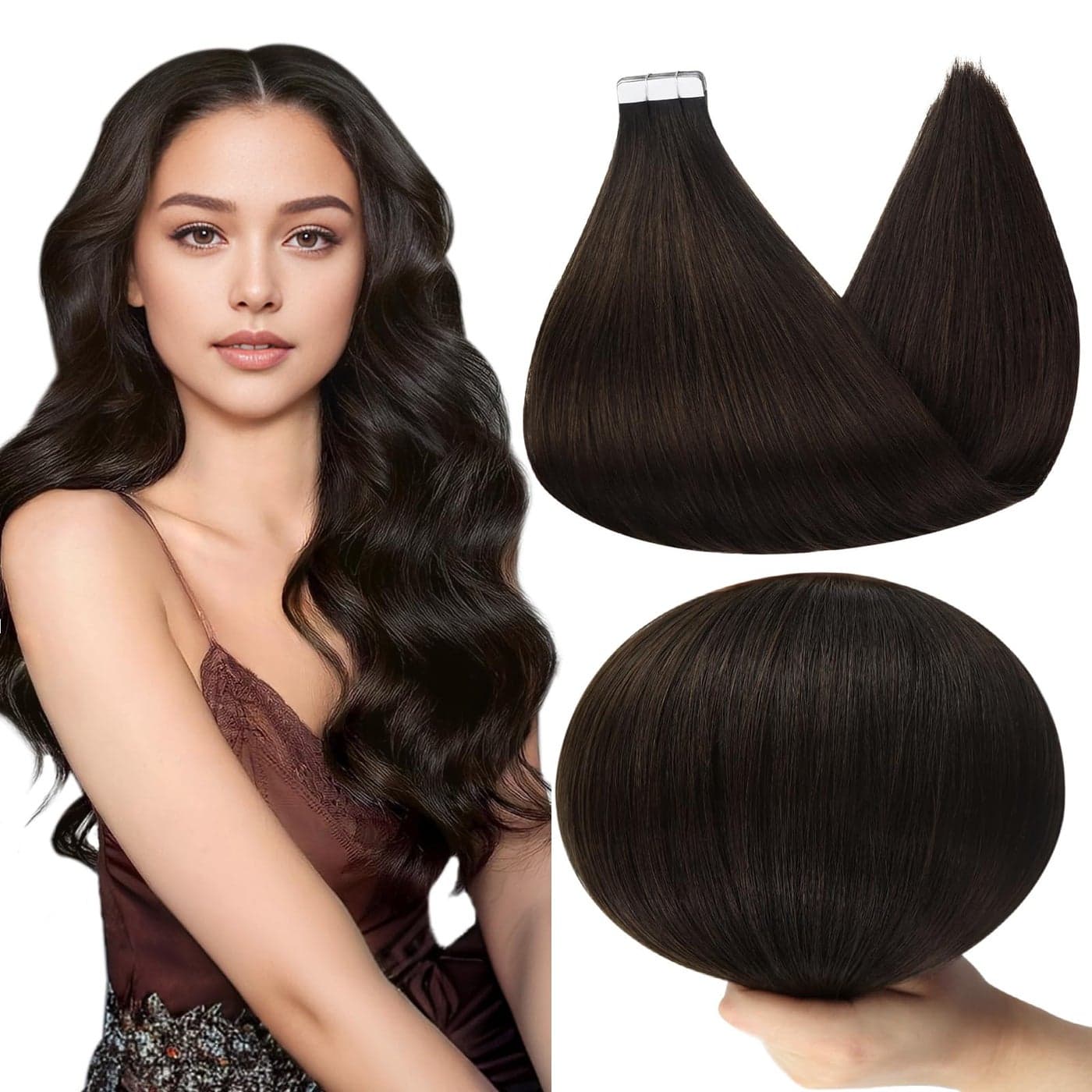 Full Shine Brown Tape in Hair Extensions Human Hair 12 Inch Short Soft Hair Extensions Tape in Color 2 Darkest Brown Double Sided Tape in Extensions Remy Human Hair for Women Add Volume 30G 20Pcs