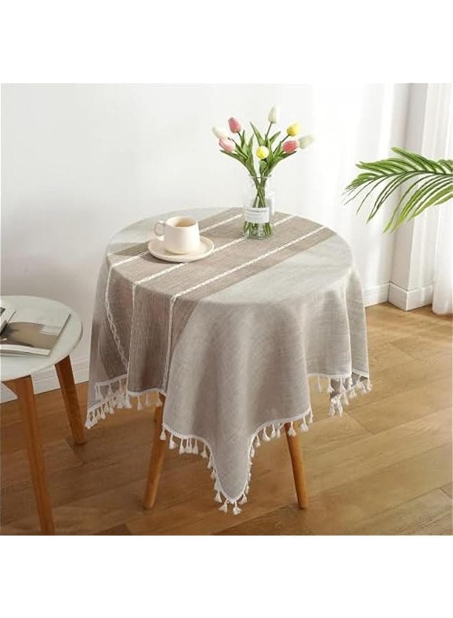 Linen Tablecloth Heavy Weight Boho Farmhouse Table Cover Stitching Tassel Washable Table Cloth for Party Kitchen Dinning Picnic Tabletop Decoration (Brown)