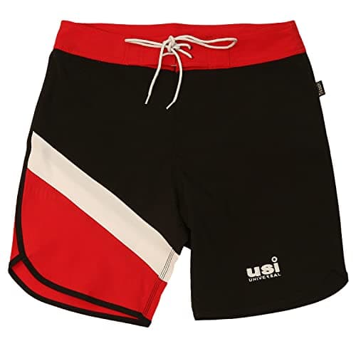 USI UNIVERSAL 411PDB Men's Diagonal Physique Board Shorts, Fitness Shorts, Polyester Elastane Construction, Hook Loop Fly, Drawstring Closure (Size: S, Color: Black)