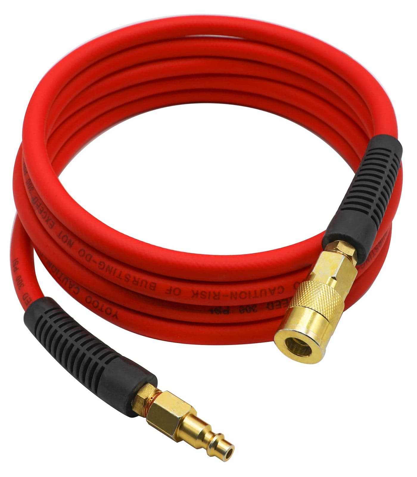 YOTOO Hybrid Leadin Air Hose 14Inch by 10Feet 300 PSI Heavy Duty Lightweight Kink Resistant AllWeather Flexibility with Bend Restrictors 14 Industrial Quick Coupler and Plug Red