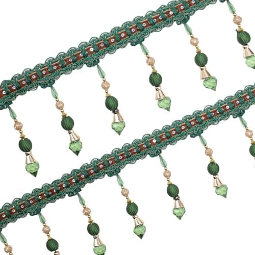 Yalulu 4 Yards Multicolor Beaded Hanging Ball Tassel Fringe Trim Bead Sewing Trim Fringe for Curtain Tablecloth Home Decoration Green