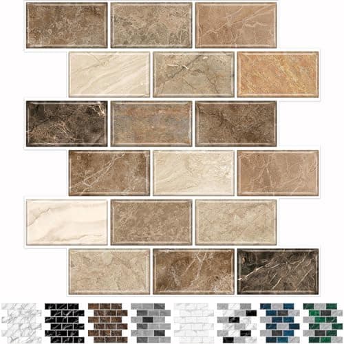 URCOLOR 10Sheet Stick on Backsplash for Kitchen12x12 Peel and Stick Self Adhesive Wall Tiles Back Splashes for Bathroom Brown Marble Look