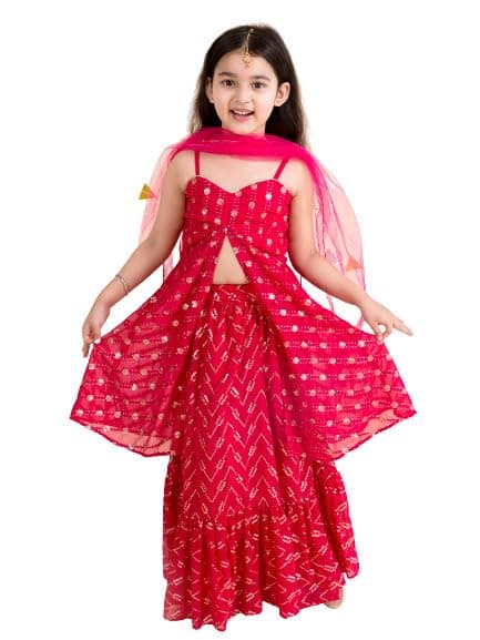 Pspeaches Girls' Polyester Readymade Magenta Gold-Toned Embellished Sequinned Ready To Wear Lehenga Choli (Pink-10-12Y)