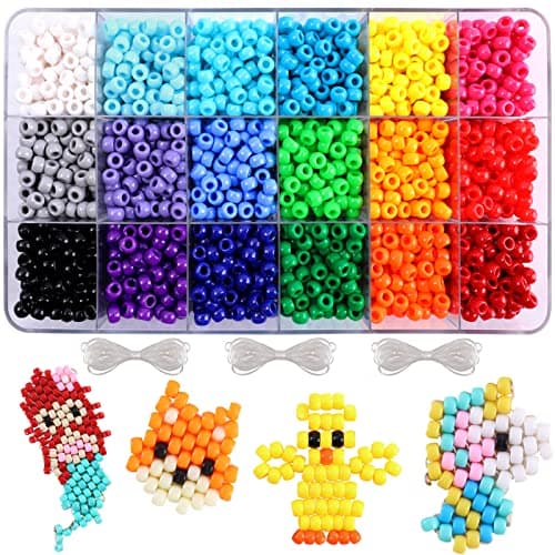 MAKERSLAND 2600+pcs Pony Beads Kit 18 Color Rainbow Plastic Multicolor Pony Bead Bulk with Elastic String Hair Beads DIY Crafts Jewelry Making Kit for Bracelets Necklaces Key Chain