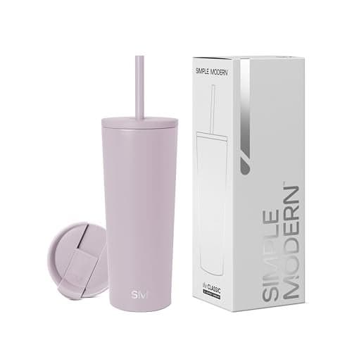 Simple Modern Insulated Tumbler with Lid and Straw Iced Coffee Cup Reusable Stainless Steel Water Bottle Travel Mug Gifts for Women Men Her Him Classic Collection 24oz Lavender Mist