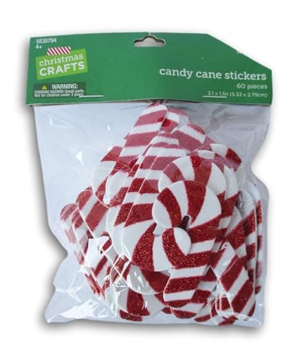 Christmas Glitter Candy Cane Foam Stickers 60 Count 21 Inches