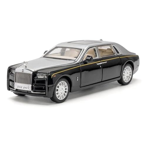 Coelon Kids Metal 1:32 Diecast Car Modal RR Phantom Car Zinc Alloy Pull Back car with Openable Doors Sound and Light (Black)