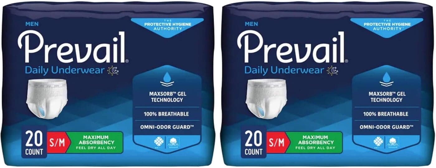 Prevail Protective Underwear Adult Incontinence Underwear Unisex Maximum Absorbency Size SmallMedium 20 Count Pack of 2