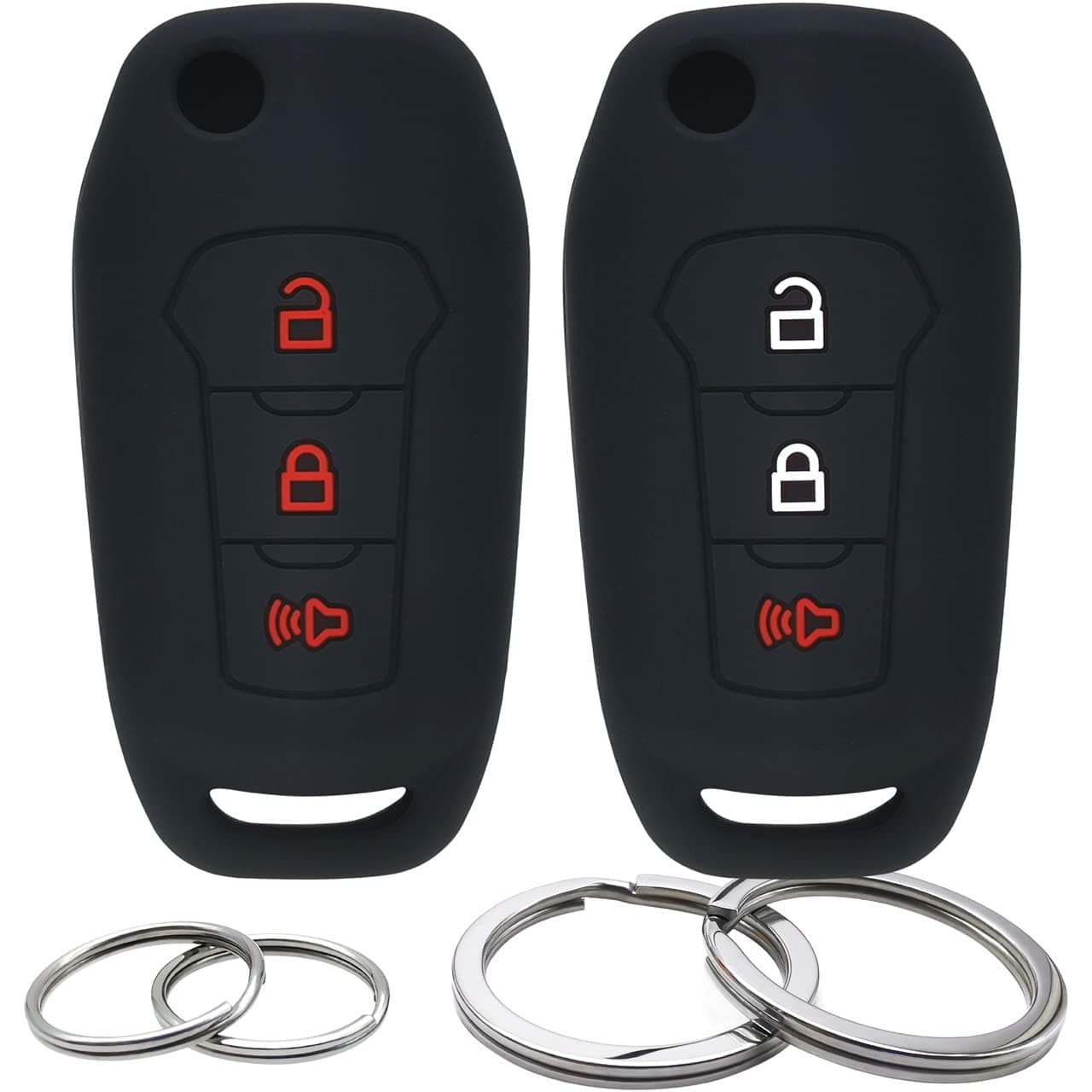 GFDesign 2 Pcs Silicone Flip Key Fob Cover Remote Case Keyless Protector Compatible with Ford EcoSport Escape Explorer Ranger F150 F250 F350 F450 F550 Super Duty 3 Buttons Black