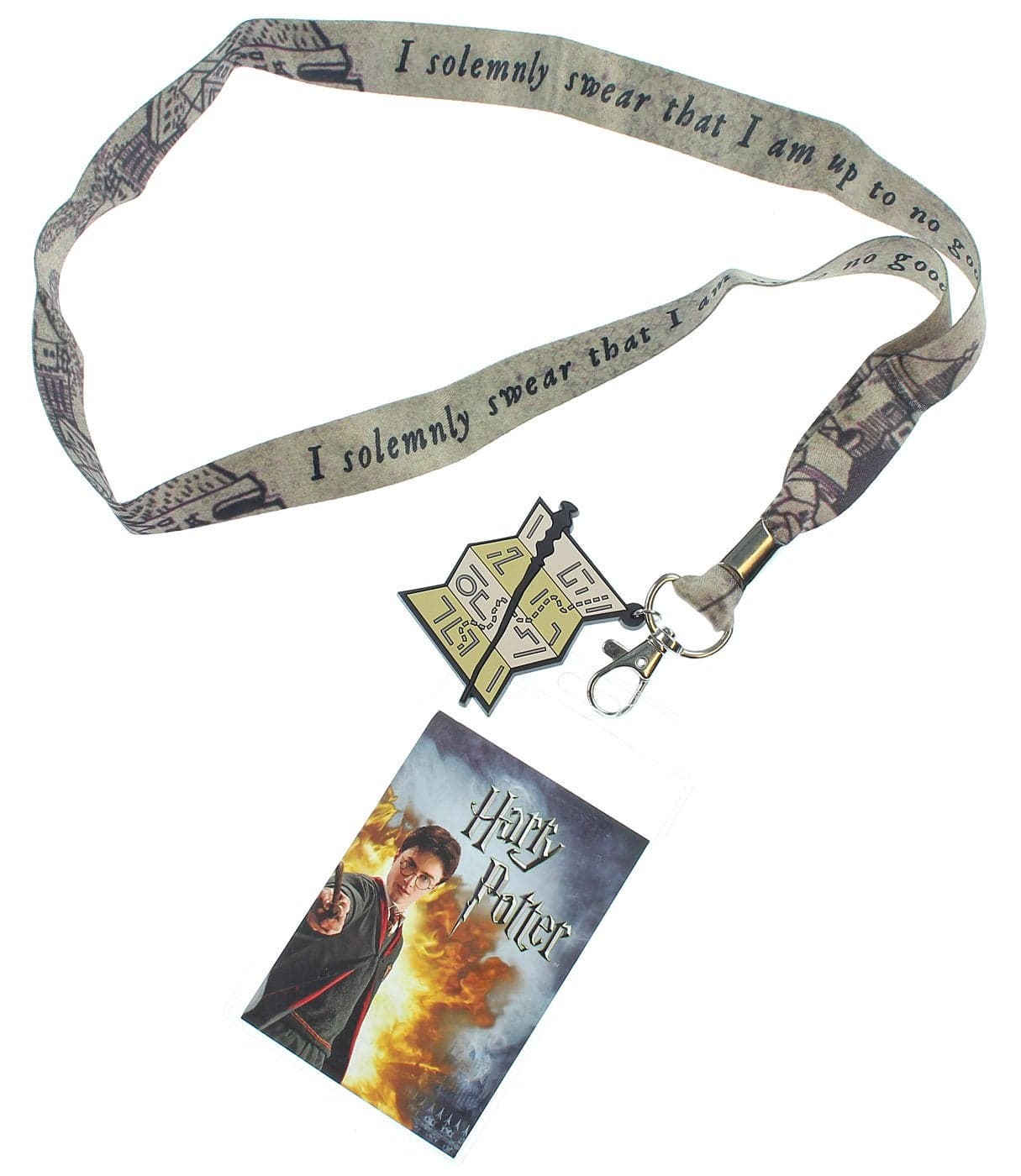 Harry Potter I Solemnly Swear that I Am Up to No Good Lanyard w/Badge Holder and Marauders Map Rubber Charm