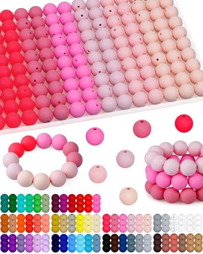 160PCS FIVEIZERO 15mm Silicone Beads for Keychain Making Valentines Day Mixed Color Round Rubber Beads Bulk DIY Craft Supplies for Bracelets Necklaces PensPink