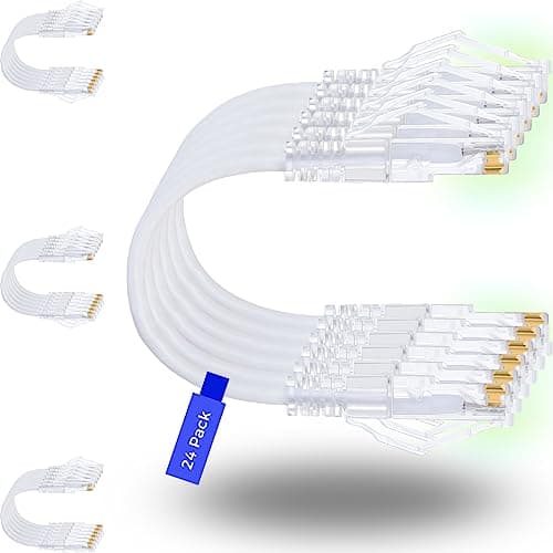 Rapink Patch Cables Cat6 Cat6a 2ft 24 Pack Slim Cat6a Ethernet Patch Cable 10G Support Snagless Cat 6 Patch Cable for Patch Panel to Switch Flexiable Cat6 Ethernet Cable White
