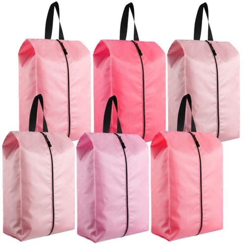 Bulyoou 6 Pcs Travel Shoe Bags with Zipper Nylon Portable Waterproof Suitcase Shoe Organizer Packing for GolfLPink