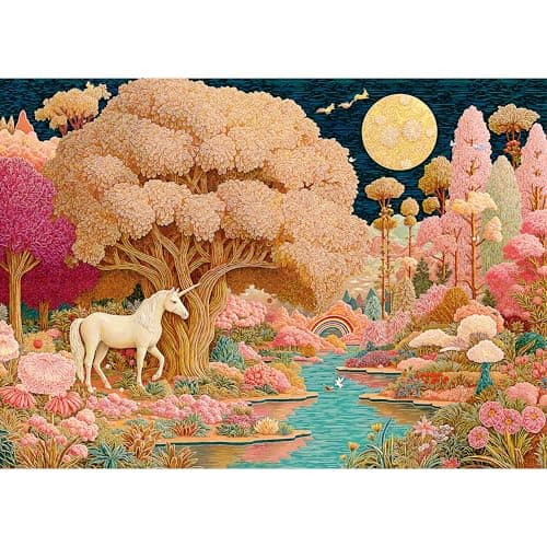 lamplig Puzzles for Adults 1000 Pieces Unicorn Fantasy Flower Fall 1000 Piece Puzzle for Adults Seniors 3D Visual Woodcut Jigsaw Puzzles with Letters on Back for Gift Decor Family Fun 11 Poster