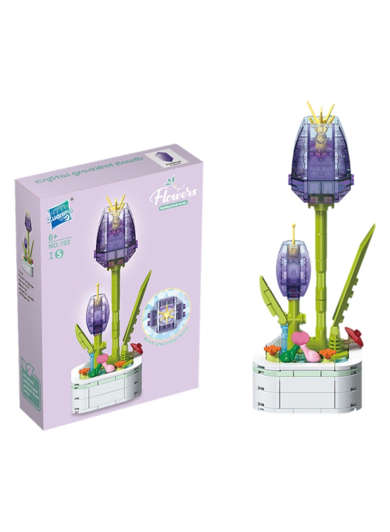 Educational Assembly Toys, Potted Plant Theme Building Block Toys, Creative Gift Desktop Ornaments Suitable For Children And Adults, Boys And Girls Over 3 Years Old(Tulip crystal flower pot 140pcs)