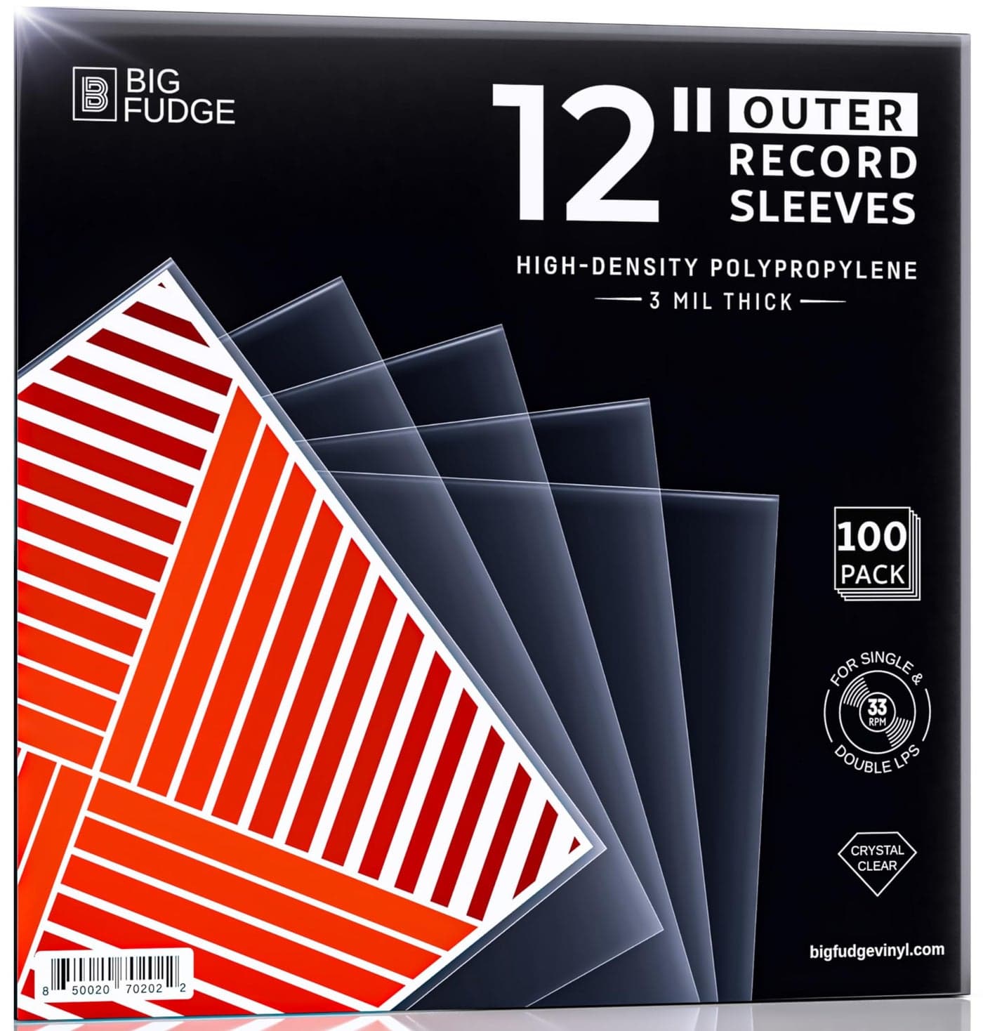 BIG FUDGE 100x Vinyl Record Sleeves 12" LP | Durable & Wrinkle-Free Outer Sleeves | Crystal Clear & High-Density Polypropylene | 3 mil Thick, 12.75” x 12.75” | Fits Most Gatefolds and Double LPs
