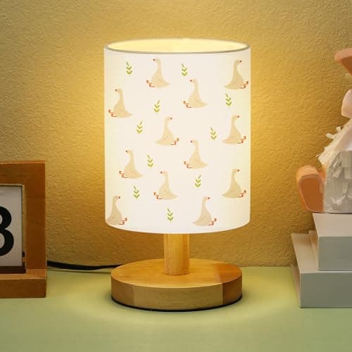 VIHOSE Silly Goose Kids Table Lamp for Bedroom Kids Bedside Lamp with Linen Wooden Nightstand Cartoon Nursery Lampshade for Girls Boys Living Room