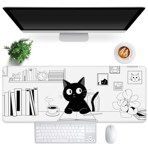 Gaming Mouse Pad for Computer,Large Mouse Pads for Desk Keyboard, Black Anime Cat Desk Mat Laptop,Cute XXL Waterproof Keyboard Pad,Extended Big Non-Slip Rubber Mousepad (Black Cat)