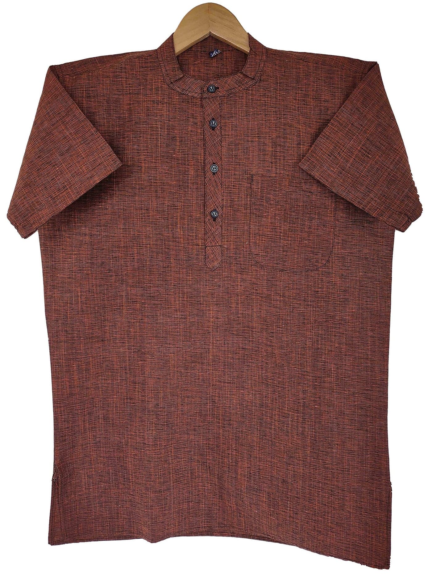 LATEST CHIKAN Men's Cotton Blend Regular Textured Short Kurta Half Sleeves - Casual Ethnic Wear -SK-DBL-O-38 Brown